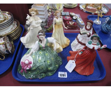 Royal Doulton Figurines, 'Elyse', 'Winters Day' signed, 'Opal', 'Lambing Time', 'Second Day of Christmas'.