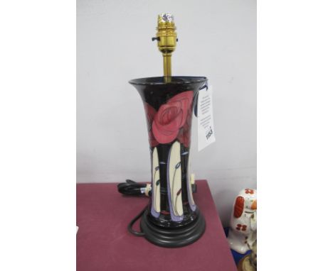 A Moorcroft Pottery Table Lamp Base, painted in the 'Bellahouston' design by Emma Bossons, shape L159/10,  25cm high (excludi