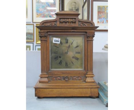 XIX Century Walnut Cased Bracket Clock, with Roman numerals to brass dial, eight day movement, 38cm high.