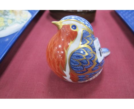 A Royal Crown Derby Paperweight, 'Robin' with a silver stopper.