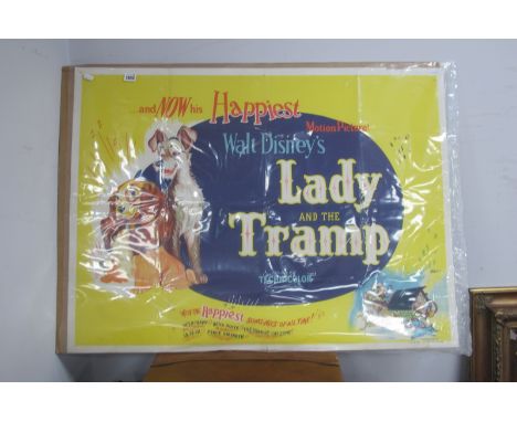 A Vintage (1950's/1960's) Walt Disney's Lady and The Tramp Film Poster, S and D.S Ltd printed bottom right, folded, measuring