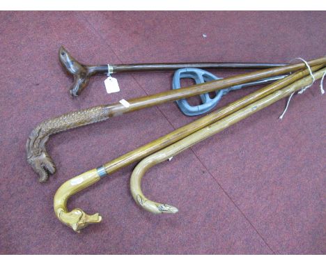 A Game Bird Shooting Stick, four canes with animal head handles (5).