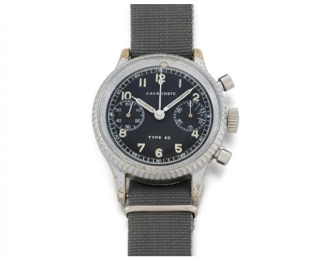 J. AURICOSTEType 20. Art der Uhr: Chronograph. Herkunft: Frankreich, Paris. Werk: Handaufzug, Cal. Lemania 2040. Gehäuse/Armb