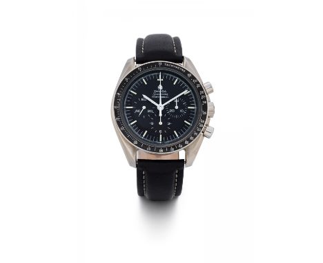 OMEGASpeedmaster. Art der Uhr: Chronograph. Herkunft: Schweiz, Biel. Werk: Handaufzug, Cal. 861. Gehäuse/Armband: Stahl, Lede