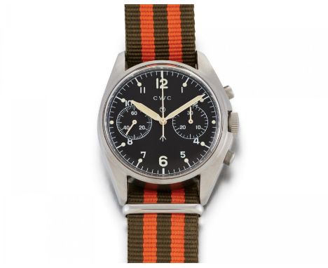 CWCChronograph. Herkunft: Schweiz. Werk: Handaufzug, Cal. 7733 Valjoux. Gehäuse/Armband: Stahl, Natoband mit Dornschließe, Zf