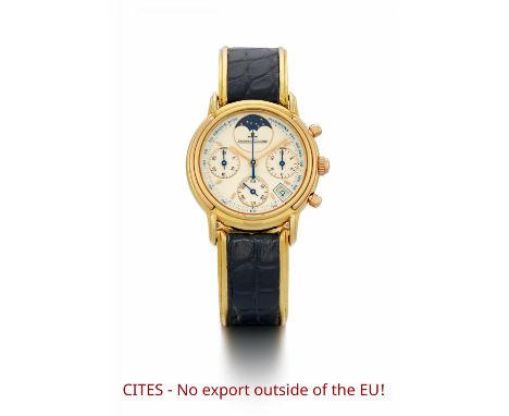 JAEGER LECOULTREOdysseus. Art der Uhr: Chronograph. Herkunft: Schweiz, Le Sentier. Werk: Quarz. Gehäuse/Armband: 750/- Gelbgo