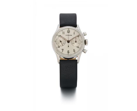 LEONIDAS (HEUER GROUP)Chronograph. Herkunft: Schweiz, Saint-Imier. Werk: Handaufzug, Cal. 48. Gehäuse/Armband: Stahl, Lederba