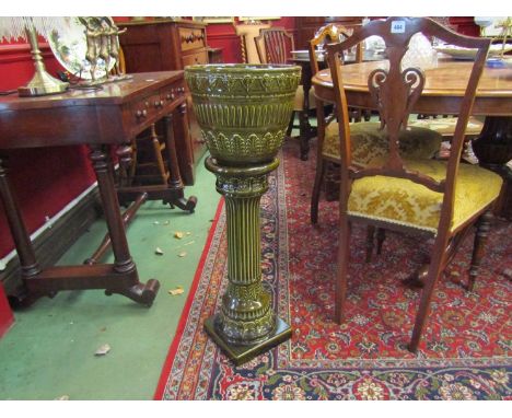 A 20th Century West German green glazed ceramic jardiniere with stand 