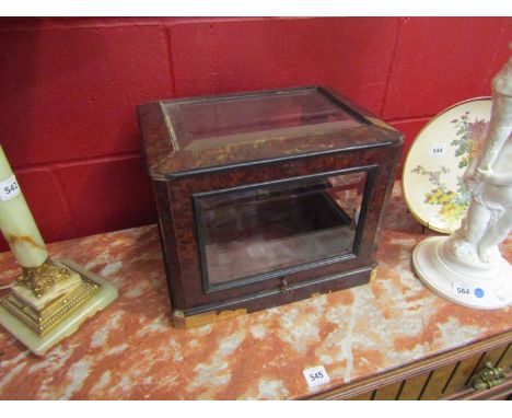 A barometer box, burr walnut veneer, bevelled edge glass, with key (some veneer missing)