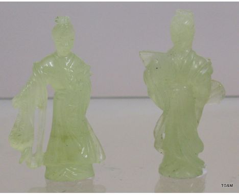 A pair of Jade carved figures 8cm high