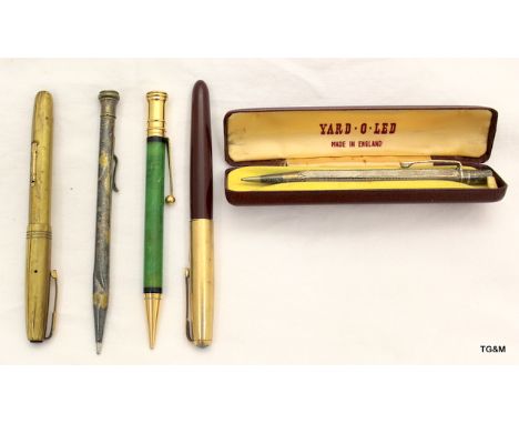 5 vintage fountain pens/pencils including Parker-Waterman