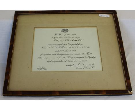 A Mentioned in Despatches citation awarded to Staff Sergeant WJ Ashworth of the Royal Army Medical Corps dated 9th March 1919