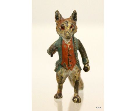 A miniature Vienna cold painted bronze figure of a fox in clothing 3.8cm high