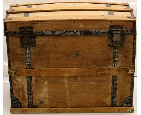 A cane bound dome top trunk 80 x 50 x 65cm