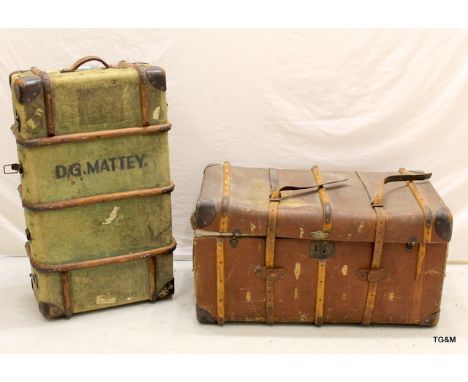 Large wooden hooped canvas trunk and a green canvas smaller