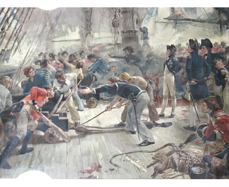 After William Heysham Overend, The Hero of Trafalgar, a large lithographic print, framed under glass