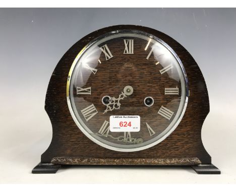 A Smiths Enfield oak cased mantel clock