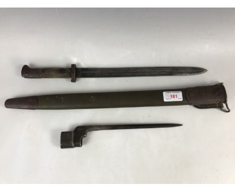 A No 4 bayonet, a relic Italian bayonet and a US M'17 bayonet scabbard