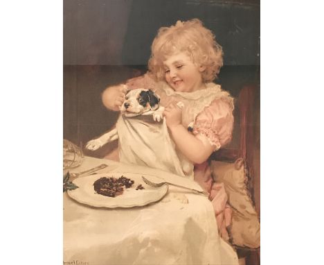 A framed under glass lithograph entitled Plum Pudding by Arthur J. Elsley, 58 x 42 cm