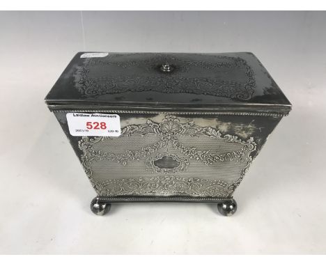 A late 19th century electroplate tea caddy (lid finial a/f)