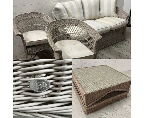 Marston and Langinger rattan conservatory/lounge set. comprising of sofa, two chairs, coffee table (H87cm W190cm D90cm) ( Tab