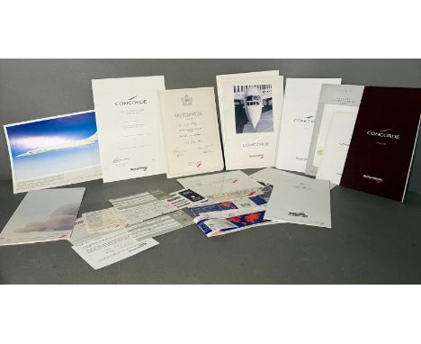 A quantity of Concorde collectable literature to include menus, ticket stubs and flight certificates 