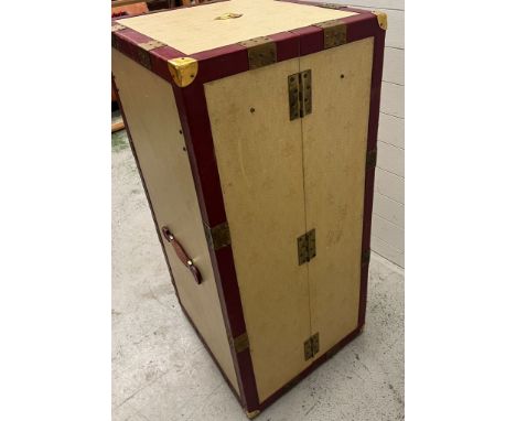 Asprey's steamer wardrobe travelling trunk, leather and brass bounded opening to wooden hangers and tray (119cm x 59cm x 54cm