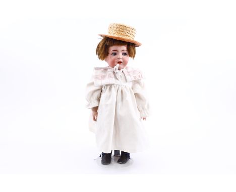 Franz Schmidt &amp; Co. Charakterbaby Nr. 1295, Biskuitporzellan-Kurbelkopf, blaue, seitlich schielende Schlafaugen (Augenmec