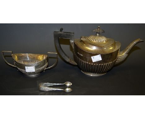 A silver teapot ; sucrier and sugar bows (3)