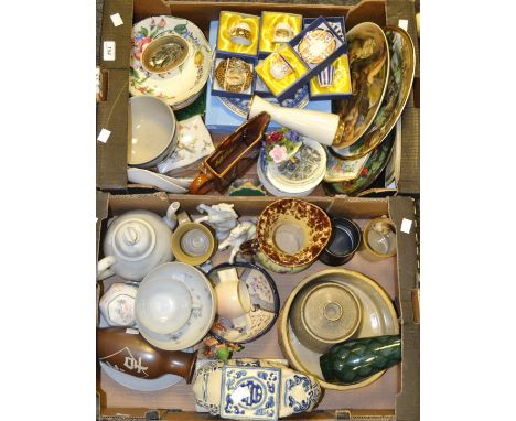 Ceramics - Japanese eggshell porcelain, various; a majolica green leaf plate; a Carlton Ware two-handled vase; a porcelain di