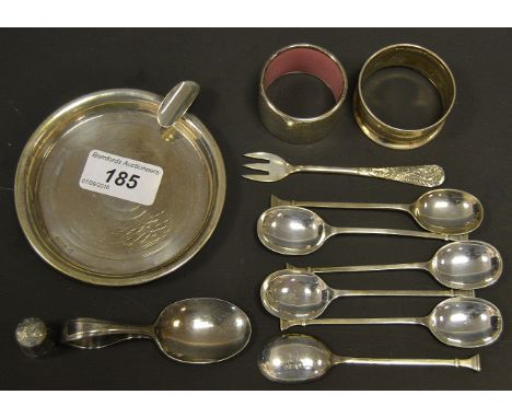 A set of six George V silver tea spoons, Cooper Brothers & Sons Ltd, Sheffield 1924; an Art Deco circular silver ashtray, Val