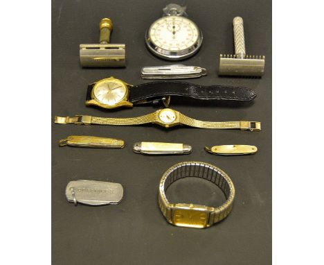 Ephemera - a Stadion, stainless steel stopwatch; a Mother of Pearl hafted pen knife, others; ladies watches; etc