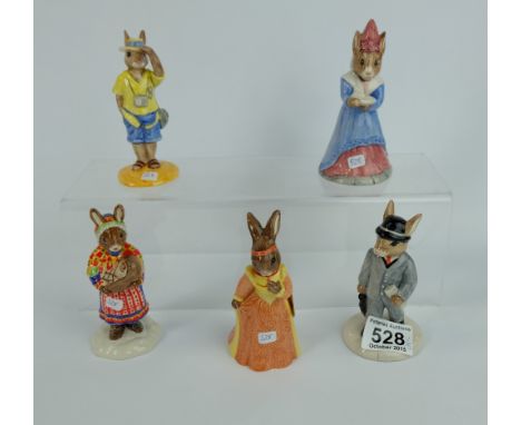 Royal Doulton Bunnykins figures to include Businessman DB203 (with cert), Juliet DB283 (with cert), Summer Lapland DB298 (wit