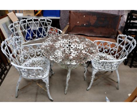 Wooden garden bench and Bi metal cast golden table and chairs (5)