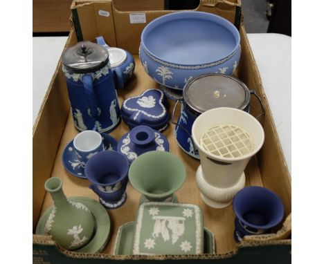 A good collection of Wedgwwod various coloured Jasper ware including dark/light blue and green etc (17)