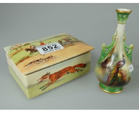 Royal Doulton hunting seriesware box with internal trays (restored) and Royal Worcester hand painted vase depicting Pheasant 