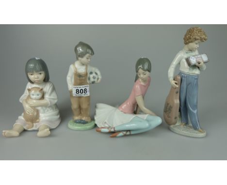 A collection of figures to include Lladro Shelley (has repair and small chip), Nao Wanna Play?, Lladro Musically Inclined and