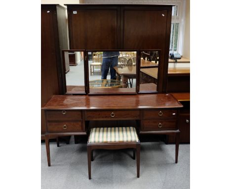 Stag mahogany two door wardrobe , triple mirror dressing table and stool  (3)