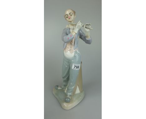 Lladro figure of a clown playing a flute height 42cm (flute has repair)