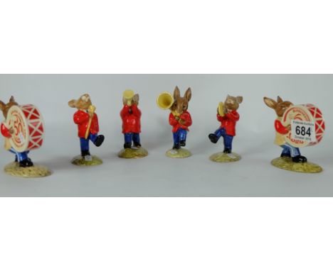 Royal Doulton Bunnykins Figures from the Oompah Band comprising Drummer DB26, Drummer DB26 50 Year Golden Celebrations, Cymba