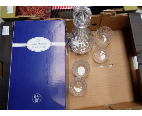 A collection of items to include boxed Royal Doulton crystal decanter and whiskey glasses (5)