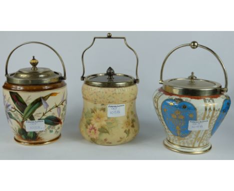 Carltonware floral biscuit barrel with EPNS silver plated handle and lid, similar Noritake biscuit barrel and good Edwardian 