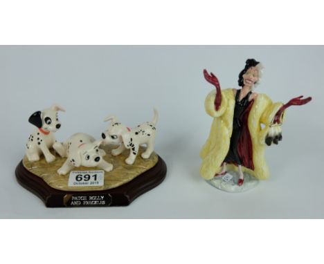 Royal Doulton Tableau Figure Patch Rolly Freckles DM5 with base boxed with cert and Cruella De Vil DM1 boxed  (2)