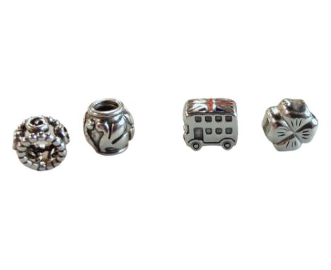 4 X GENUINE SILVER PANDORA CHARMS TO INCLUDE LONDON DOUBLE DECKER BUS 
