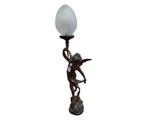 ANTIQUE SPELTER FIGURE LAMP BASE &amp; SHADE 