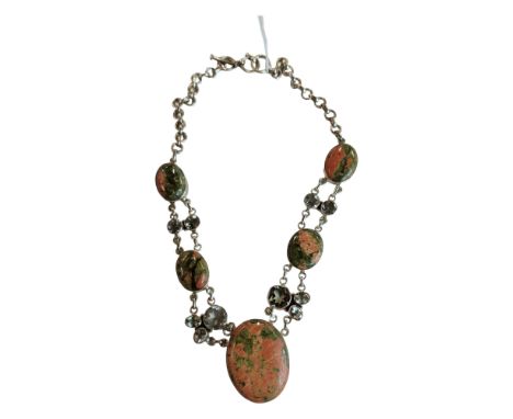 SILVER AND HARD STONE NECKLACE 