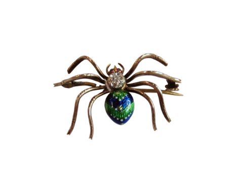 STUNNING 15 CARAT DIAMOND, RUBY AND ENAMEL SPIDER BROOCH 