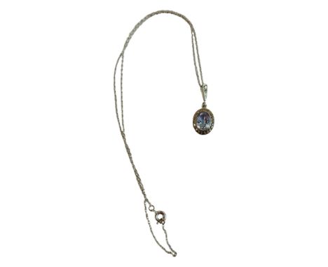 SILVER MARCASITE AND BLUE TOPAZ PENDANT ON SILVER CHAIN 