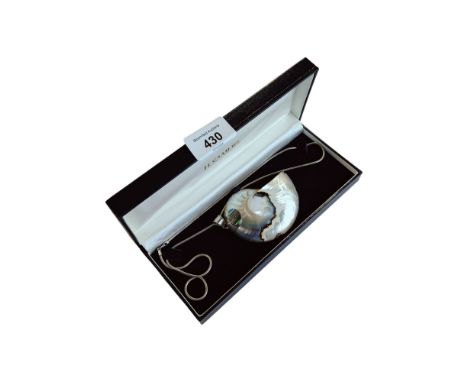 LARGE SILVER MOUNTED SHELL PENDANT &amp; NECKLACE 