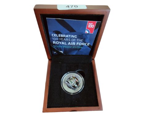 CELEBRATING 100 YEARS OF THE ROYAL AIR FORCE SILVER PROOF £5 COIN IN BOX WITH CERTIFICATES 